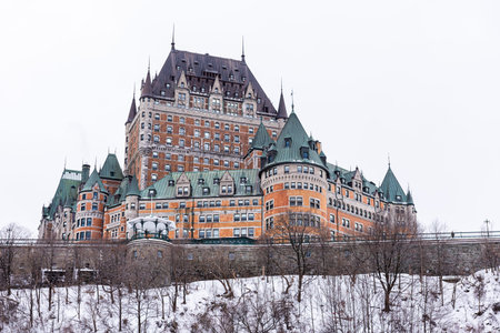 Winter view of the Frontenac castle in the Old Quebec city.のeditorial素材