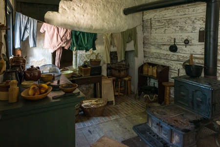 Building interiors of the Lower Fort Garry National Historic Site established in 1831 the by the Hudson Bay Company. Saint-Andrews, Manitoba, Canada.のeditorial素材