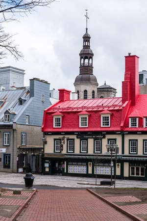 Quebec city, Quebec, Canada - May 16, 2020: The Place d'Armes in the old Quebec city.のeditorial素材
