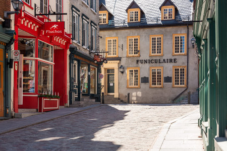 Quebec city, Quebec, Canada - May 18, 2020: Funicular station in the old Quebec city.