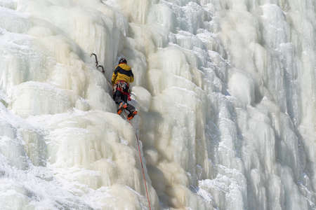 Quebec city, Quebec, Canada â January 30, 2022: Ice climbing in the Montmorency Falls national park of the Sepaqのeditorial素材