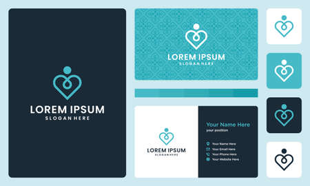 Icon of the heart and people like yoga. icons for business luxury, elegant, simple. Business card design templateのイラスト素材