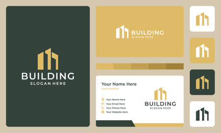 architectural building logo with real estate logo design template. icons for real estate businesses, buildings, luxury businesses. premium Vectors. business card.のイラスト素材
