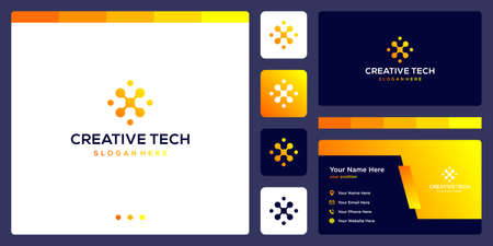 inspiration logo initial letter X abstract with tech style and gradient color. icons for business, internet and technology. Business card template.のイラスト素材