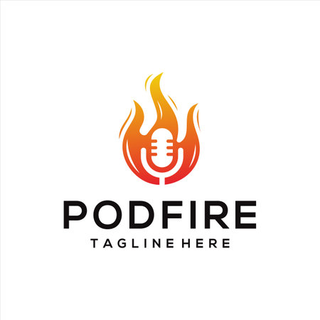 podcast mic microphone design logo and fire logo.のイラスト素材