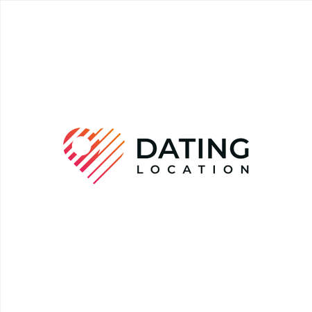 Dating heart logo and location logo, abstract simple flat style.のイラスト素材