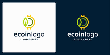Organic natural products logo with leaves and coin logo. vector premium.のイラスト素材