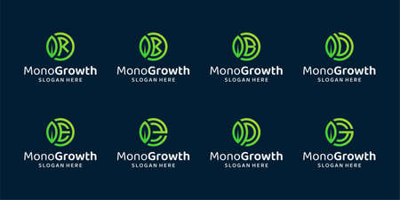 collection of natural and organic product logos with leaf and initial letter monograms.のイラスト素材