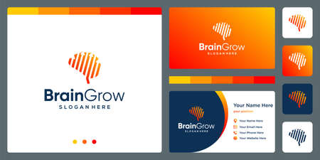 brain technology logo with growth investment arrow and business card design templateのイラスト素材