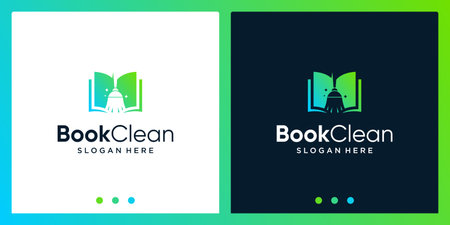 Open book logo design inspiration with broom design logo. Premium Vectorのイラスト素材