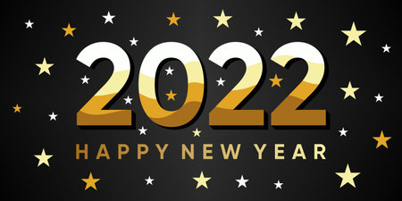 inscription happy new year 2022 on background with realistic golden decoration. Vector Premium