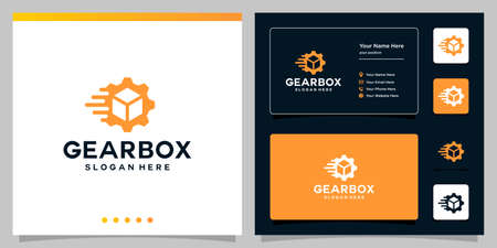 Gear and box logistic logo design, cargo and delivery. Premium Vectorのイラスト素材