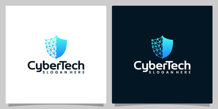 Cyber tech logo design template with Network shield graphic design vector illustration. Symbol for tech, security, internet, system, Artificial Intelligence and computer.のイラスト素材