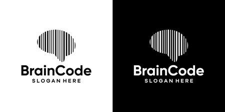 Brain logo design with barcode or QR code graphic design vector illustration. Symbol, icon, creative.のイラスト素材