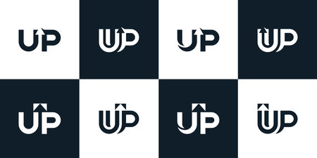 Collection of Startup logo design with Letter U and P with sign up arrow in word design graphic vector illustration. Symbol, icon, creative.のイラスト素材