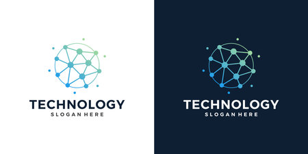 Innovate technology startup logo design with abstract dot, molecule and network Internet system graphic design vector illustration. Symbol, icon, creative.のイラスト素材