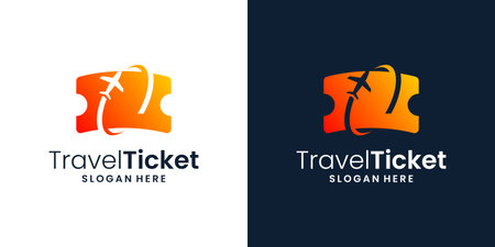 Travel ticket logo design template. airplane logo with ticket graphic design vector. Symbol, icon, creative.のイラスト素材