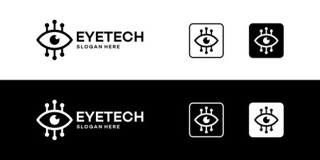 Eye logo design template with tech logo design graphic vector illustration. Symbol, icon, creative.のイラスト素材