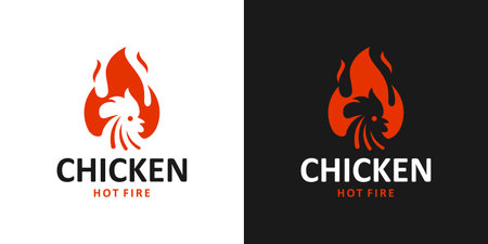 Fire chicken logo design template. Hen flame hot design graphic vector illustration. Symbol food restaurant, icon, creative.のイラスト素材