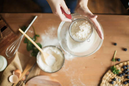cooking cake on the table and baking cake ingredientsの写真素材