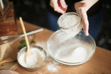 cooking cake on the table and baking cake ingredientsの写真素材