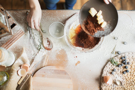 cooking cake on the table and baking cake ingredients