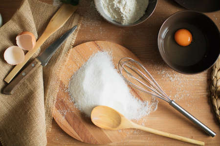cooking cake on the table and baking cake ingredientsの写真素材