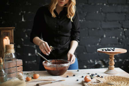 cooking cake on the table and baking cake ingredientsの写真素材