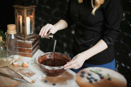 cooking cake on the table and baking cake ingredientsの写真素材
