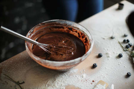 cooking cake on the table and baking cake ingredientsの写真素材