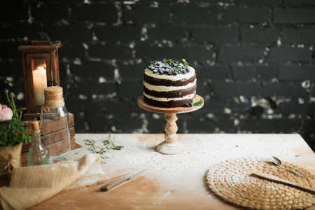 cooking cake on the table and baking cake ingredientsの写真素材