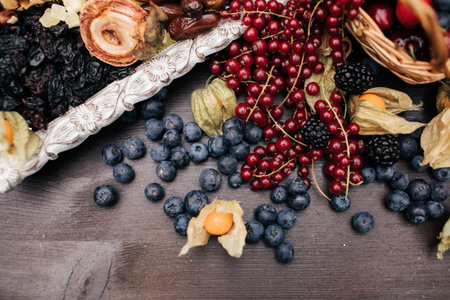 fresh blueberries, currants, blackberries, cranberries and raspberriesの写真素材