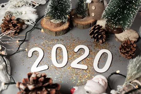 Happy New Year 2020. Symbol from number 2020 on gray backgroundの写真素材