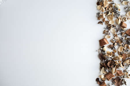 Flowers composition. Frame made of dried rose flowers on white background. Flat lay, top view, copy spaceの写真素材