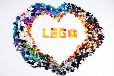 Moscow, The Russia - September 24, 2019: word LEGO on white table from Legoのeditorial素材