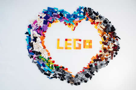Moscow, The Russia - September 24, 2019: word LEGO on white table from Legoのeditorial素材