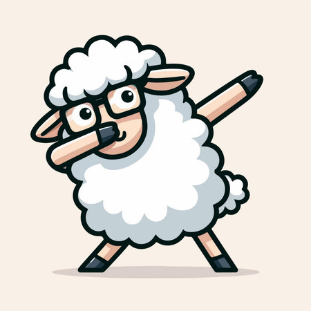 Adorable Illustrated Mascot Sheep with soft background. Animal logo with poseのイラスト素材