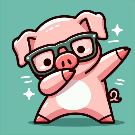 Funny pig in glasses. Cute cartoon character. Vector illustration.のイラスト素材