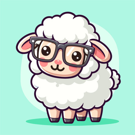 Cute cartoon sheep wearing glasses. Vector illustration of a funny sheep.のイラスト素材