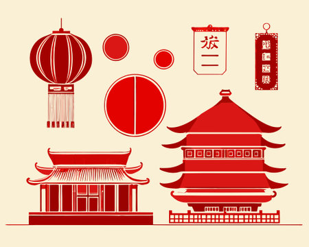 Traditional Chinese lanterns and festival decorations vectorのイラスト素材