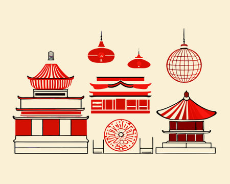 Traditional Chinese lanterns and festival decorations vectorのイラスト素材