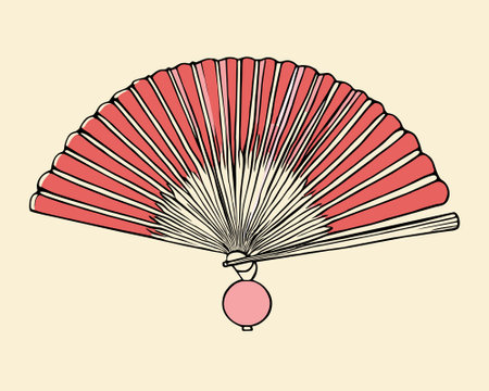 Illustration of a traditional folding fan with red tasselのイラスト素材