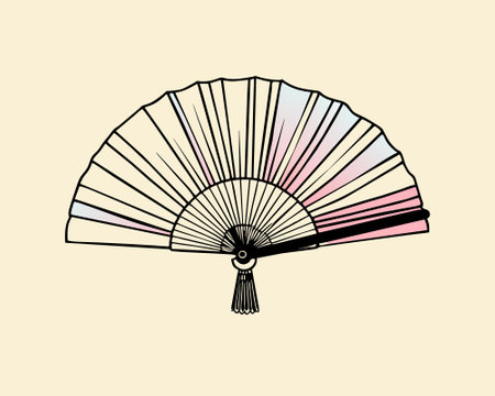 Illustration of a traditional folding fan with red tasselのイラスト素材