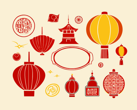 Traditional Chinese lanterns and festival decorations vectorのイラスト素材