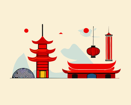 Traditional Chinese lanterns and festival decorations vectorのイラスト素材