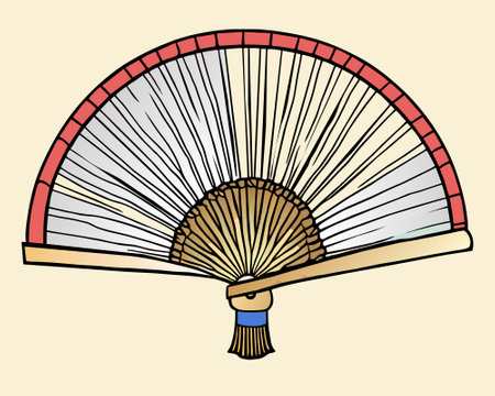 Illustration of a traditional folding fan with red tasselのイラスト素材