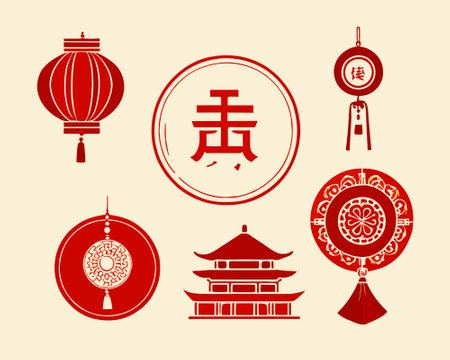Traditional Chinese lanterns and festival decorations vectorのイラスト素材