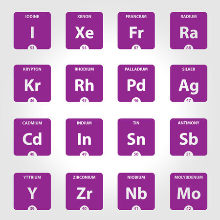 Set the periodic table element iodine, xenon, radium, silver and otherのイラスト素材