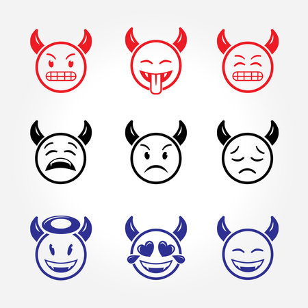 set of devil emotion logo designのイラスト素材
