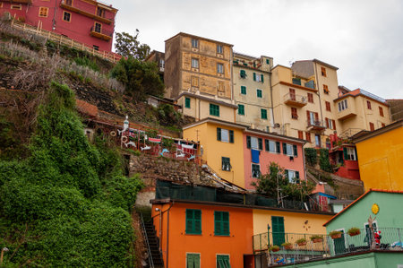 Manarola in the Cinque Terre, Italy. Beautiful seaside town and fishermen in Liguria, a popular...